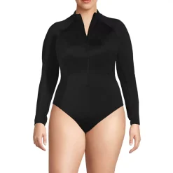 Women's Tugless Long Sleeve Rash Guard One Piece Swimsuit