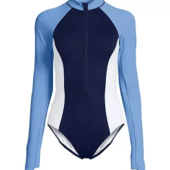Women's Tugless Long Sleeve Rash Guard One Piece Swimsuit