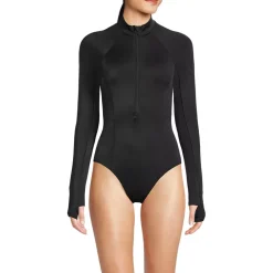 Women's Tugless Long Sleeve Rash Guard One Piece Swimsuit