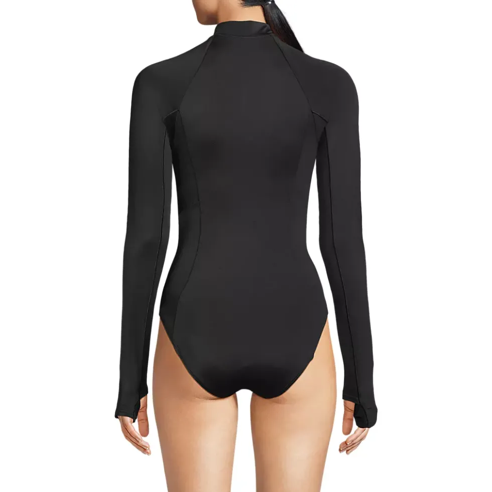 Women's Tugless Long Sleeve Rash Guard One Piece Swimsuit