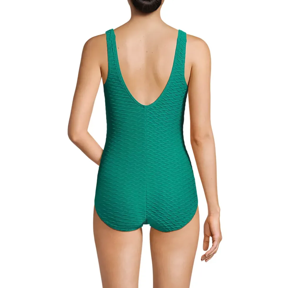 Women's Tugless Low Leg Textured One Piece Swimsuit