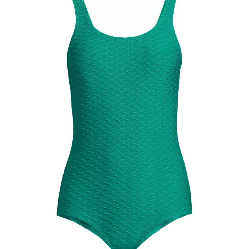 Women's Tugless Low Leg Textured One Piece Swimsuit