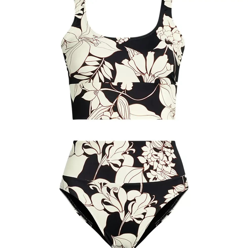 Women's Tugless Midkini Top and High Waisted Bottom Swimsuit Set