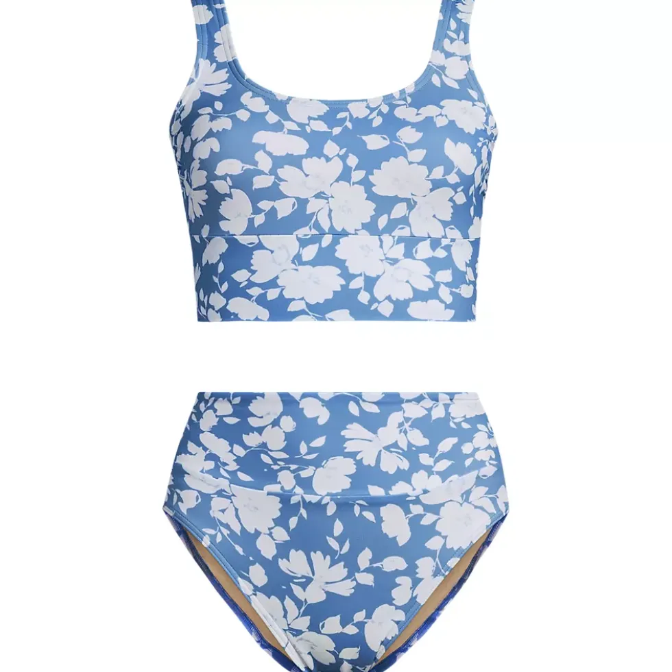 Women's Tugless Midkini Top and High Waisted Bottom Swimsuit Set