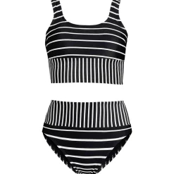 Women's Tugless Midkini Top and High Waisted Bottom Swimsuit Set