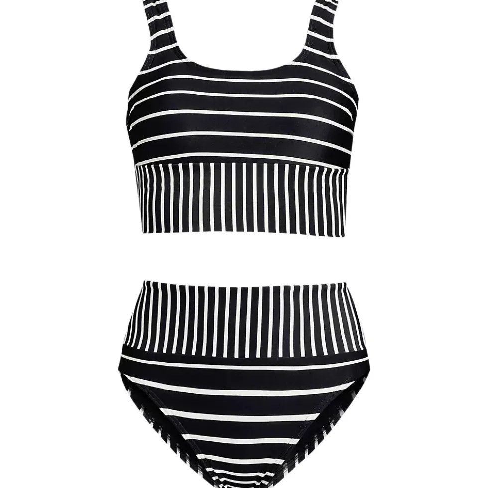 Women's Tugless Midkini Top and High Waisted Bottom Swimsuit Set