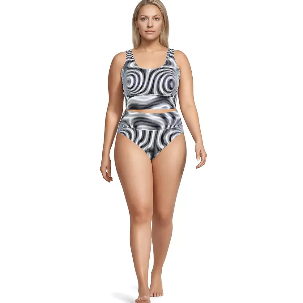 Women's Tugless Midkini Top and High Waisted Bottom Swimsuit Set