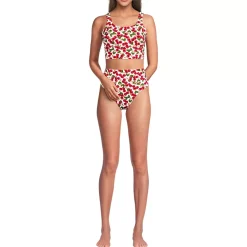 Women's Tugless Midkini Top and High Waisted Bottom Swimsuit Set