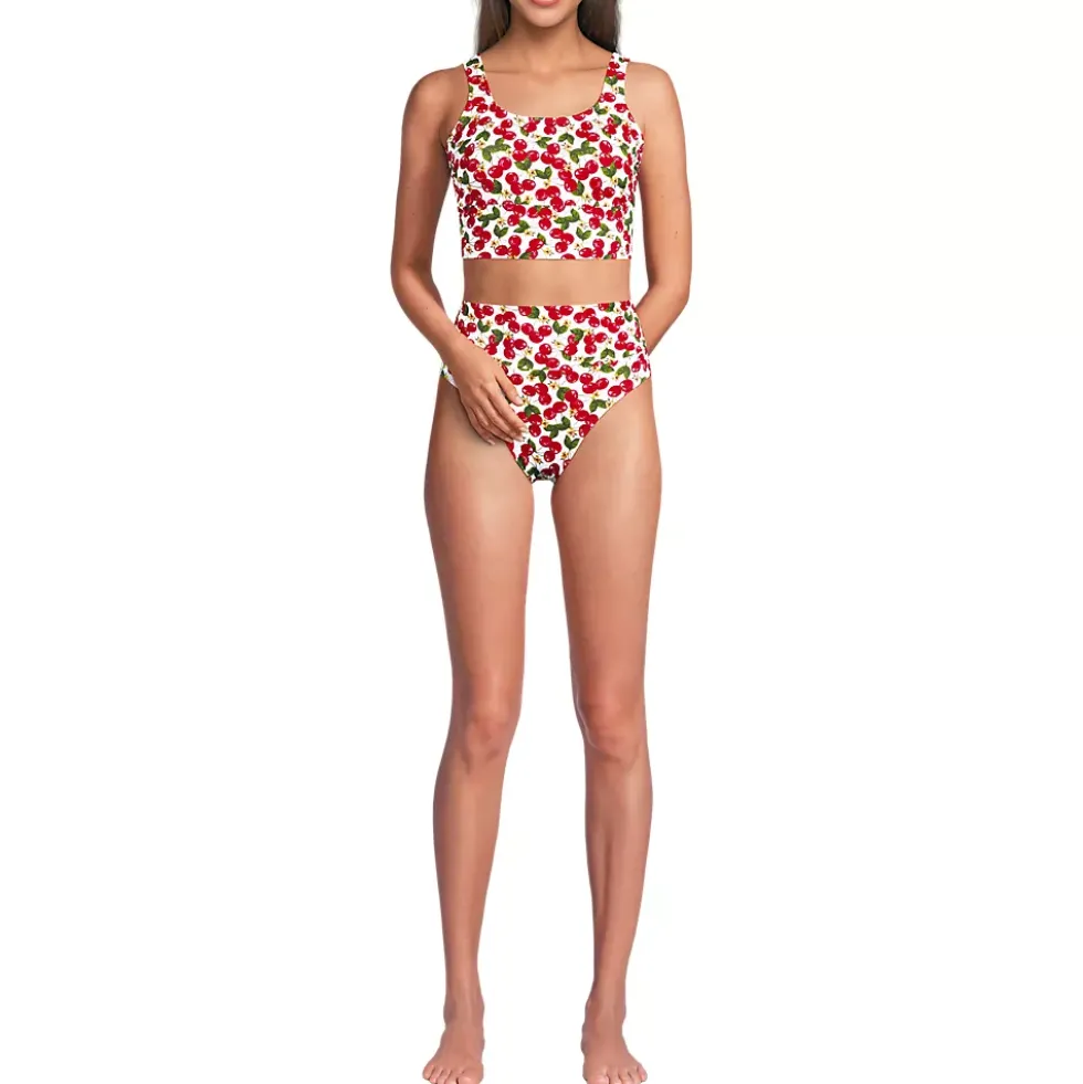 Women's Tugless Midkini Top and High Waisted Bottom Swimsuit Set