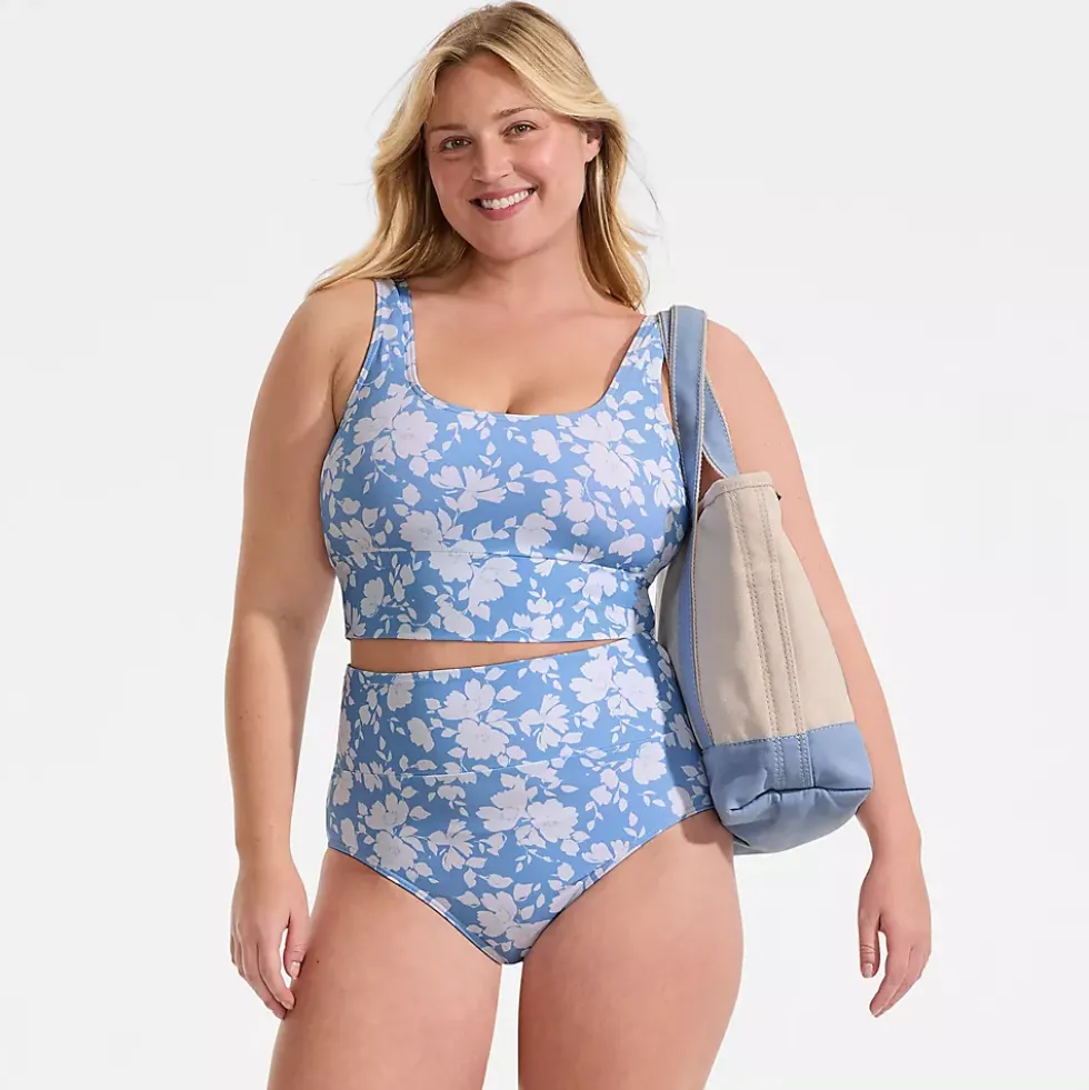 Women's Tugless Midkini Top and High Waisted Bottom Swimsuit Set