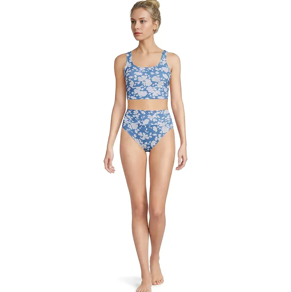 Women's Tugless Midkini Top and High Waisted Bottom Swimsuit Set