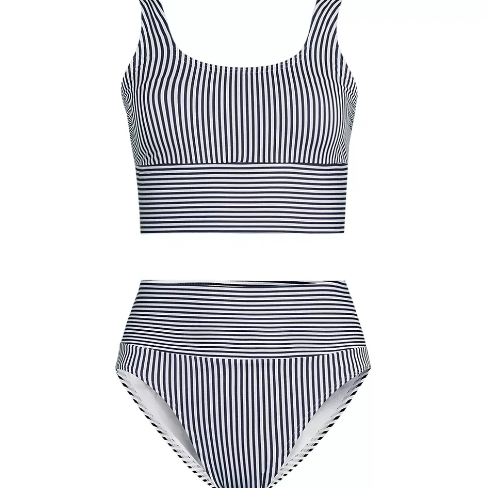 Women's Tugless Midkini Top and High Waisted Bottom Swimsuit Set