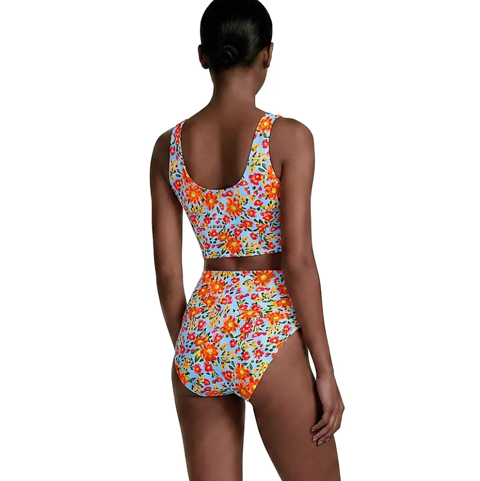 Women's Tugless Midkini Top and High Waisted Bottom Swimsuit Set