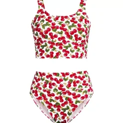 Women's Tugless Midkini Top and High Waisted Bottom Swimsuit Set