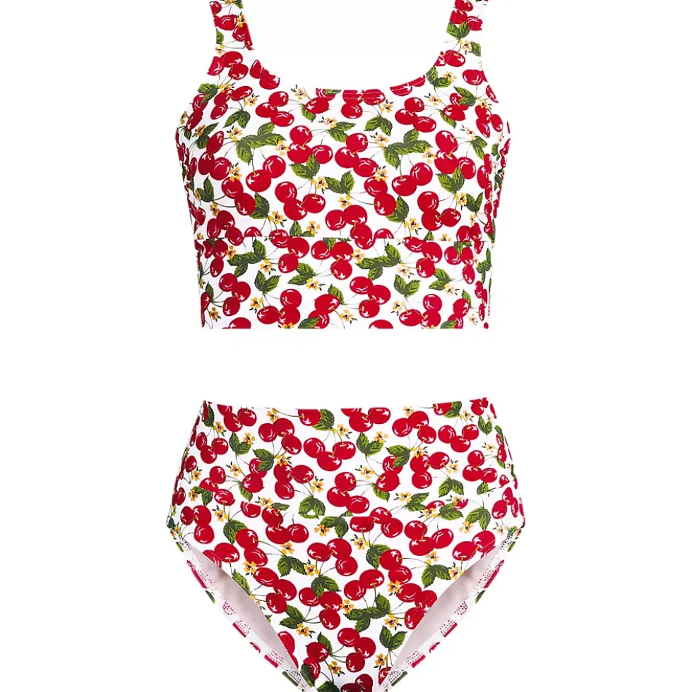 Women's Tugless Midkini Top and High Waisted Bottom Swimsuit Set