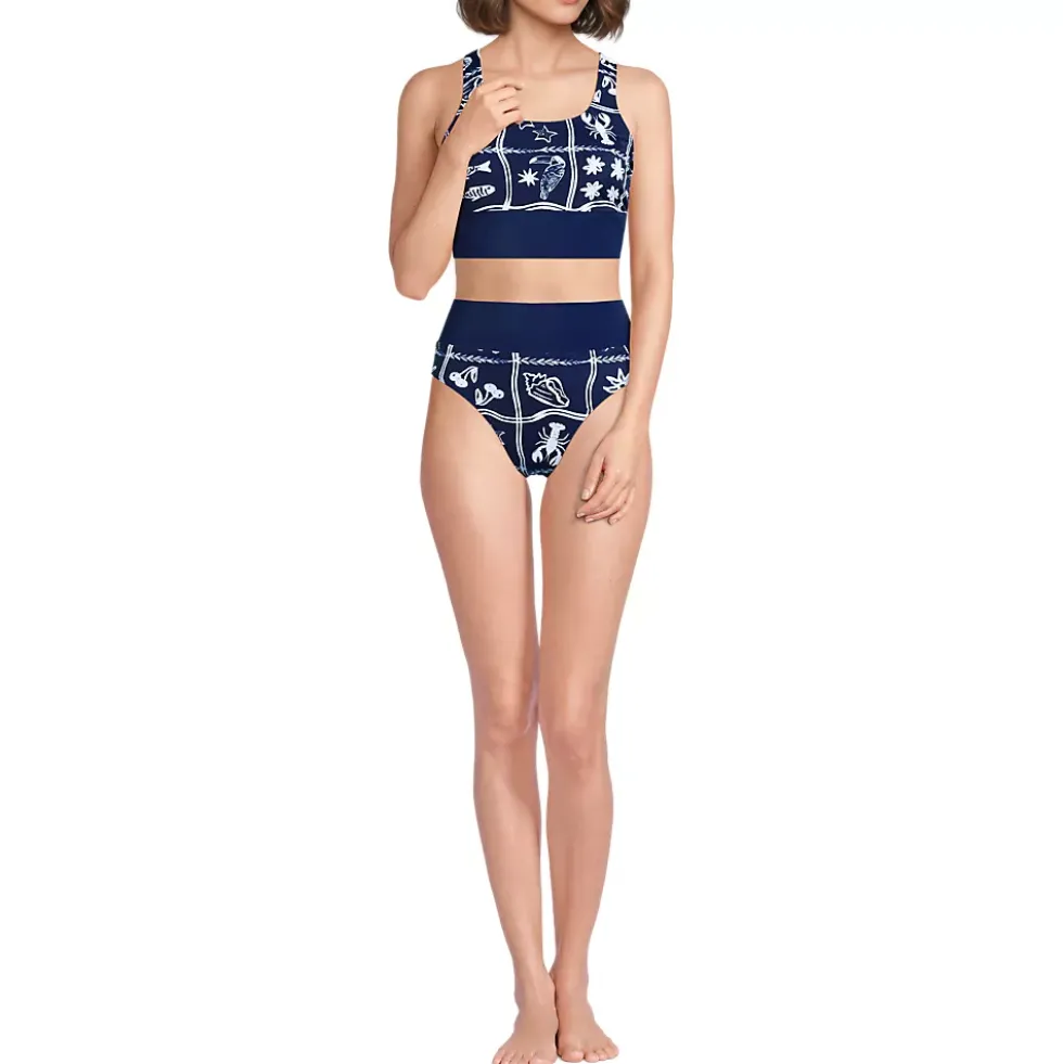 Women's Tugless Midkini Top and High Waisted Bottom Swimsuit Set