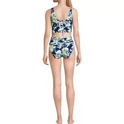 Women's Tugless Midkini Top and High Waisted Bottom Swimsuit Set