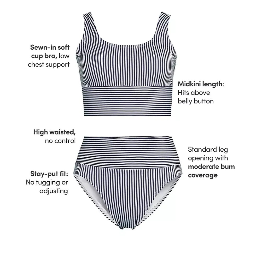 Women's Tugless Midkini Top and High Waisted Bottom Swimsuit Set