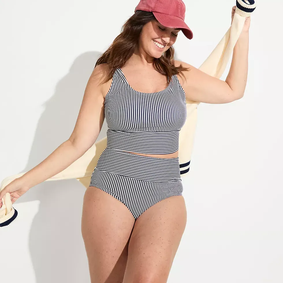 Women's Tugless Midkini Top and High Waisted Bottom Swimsuit Set