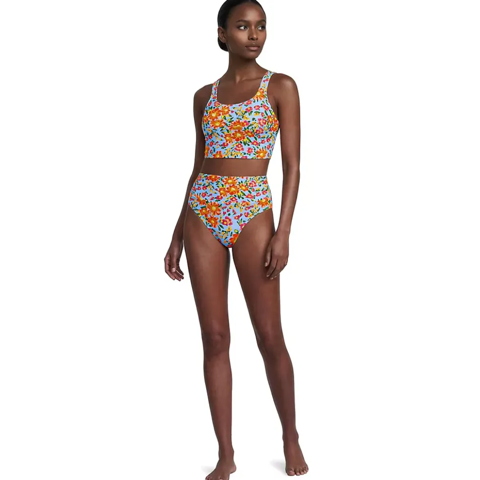 Women's Tugless Midkini Top and High Waisted Bottom Swimsuit Set