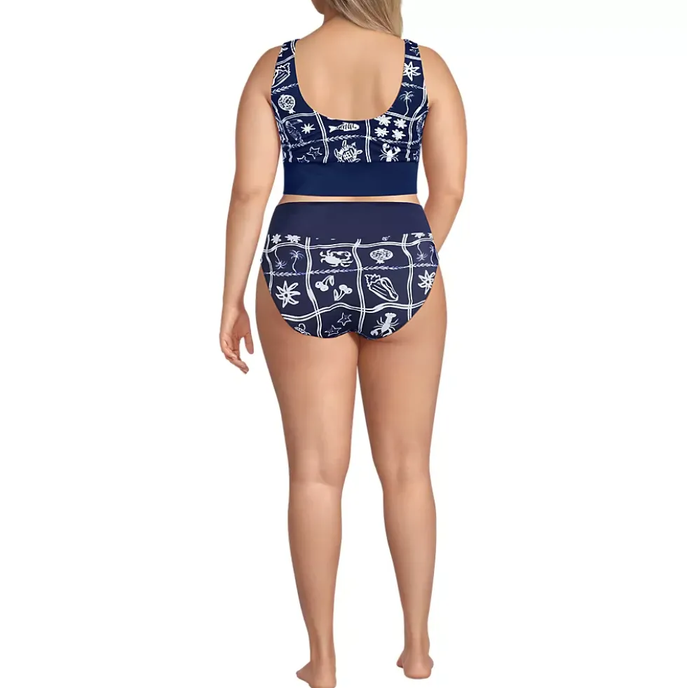 Women's Tugless Midkini Top and High Waisted Bottom Swimsuit Set
