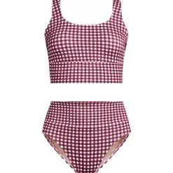 Women's Tugless Midkini Top and High Waisted Bottom Swimsuit Set