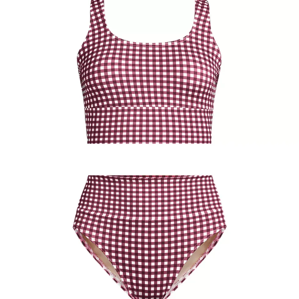 Women's Tugless Midkini Top and High Waisted Bottom Swimsuit Set