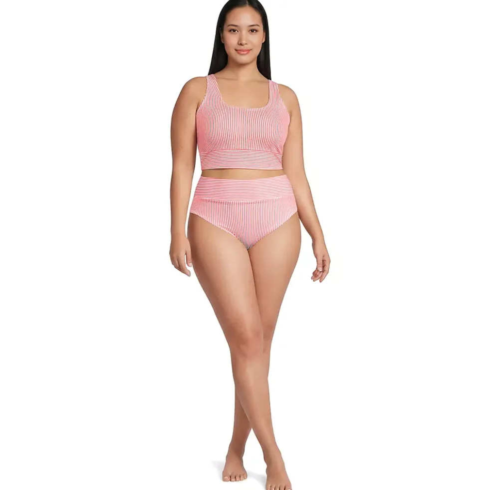 Women's Tugless Midkini Top and High Waisted Bottom Swimsuit Set
