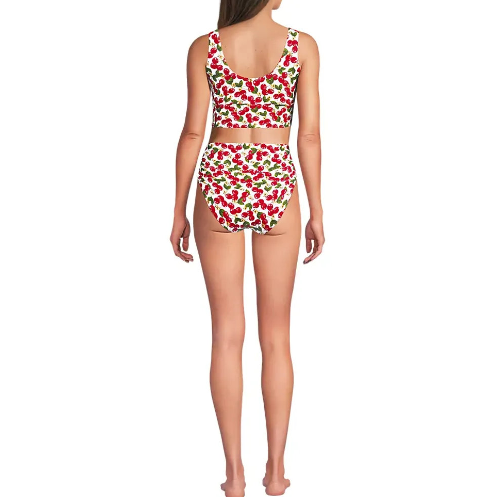 Women's Tugless Midkini Top and High Waisted Bottom Swimsuit Set