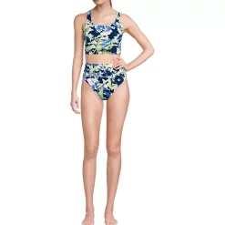 Women's Tugless Midkini Top and High Waisted Bottom Swimsuit Set