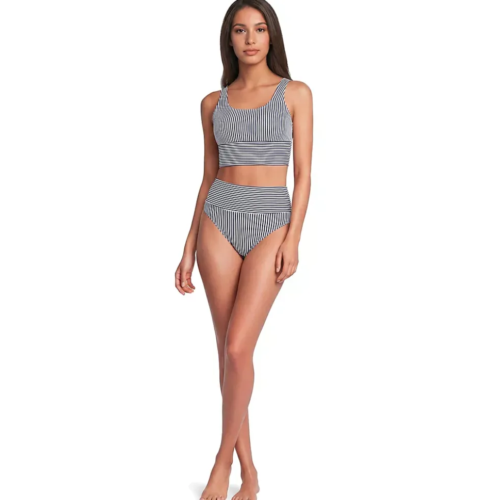 Women's Tugless Midkini Top and High Waisted Bottom Swimsuit Set