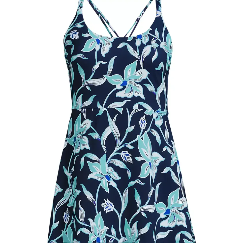 Womens Tugless QuickDry Strappy Back Mini Swim Dress