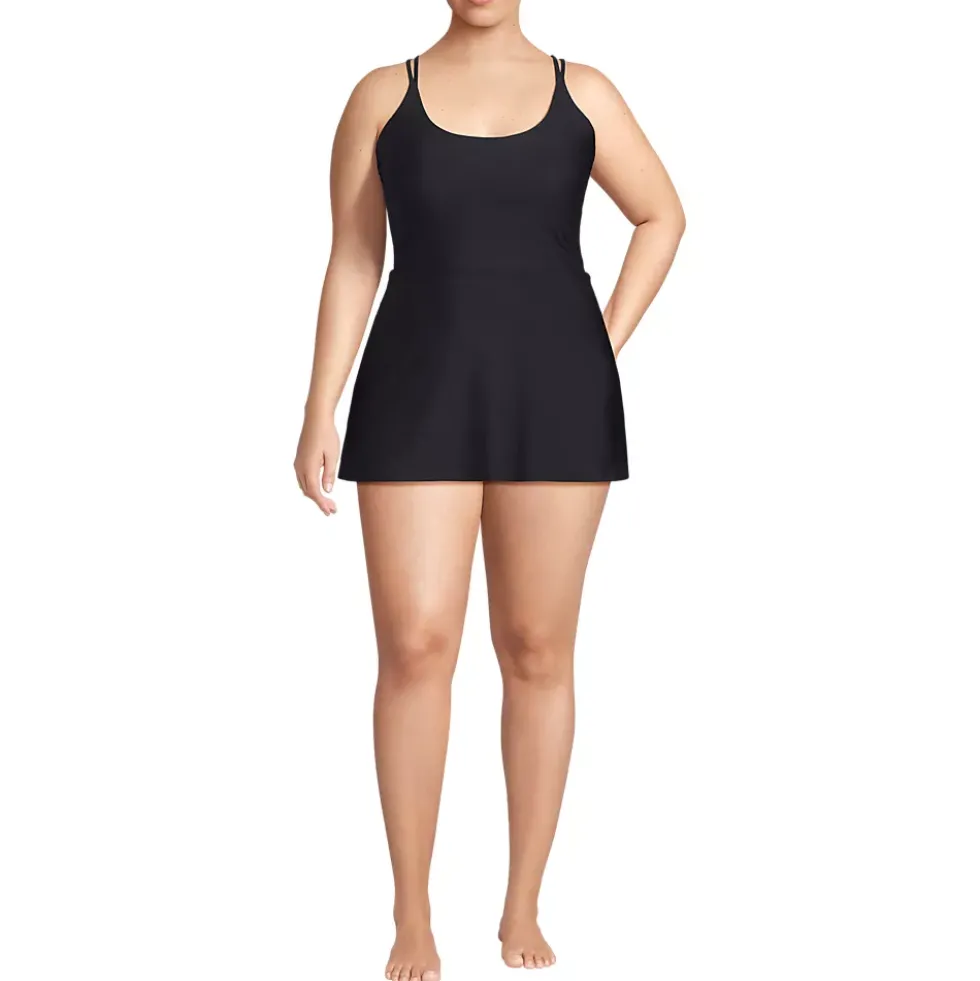 Womens Tugless QuickDry Strappy Back Mini Swim Dress