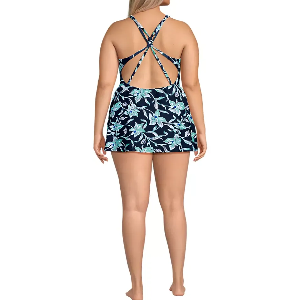 Womens Tugless QuickDry Strappy Back Mini Swim Dress