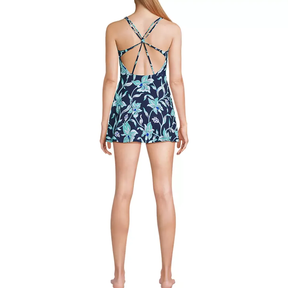 Womens Tugless QuickDry Strappy Back Mini Swim Dress