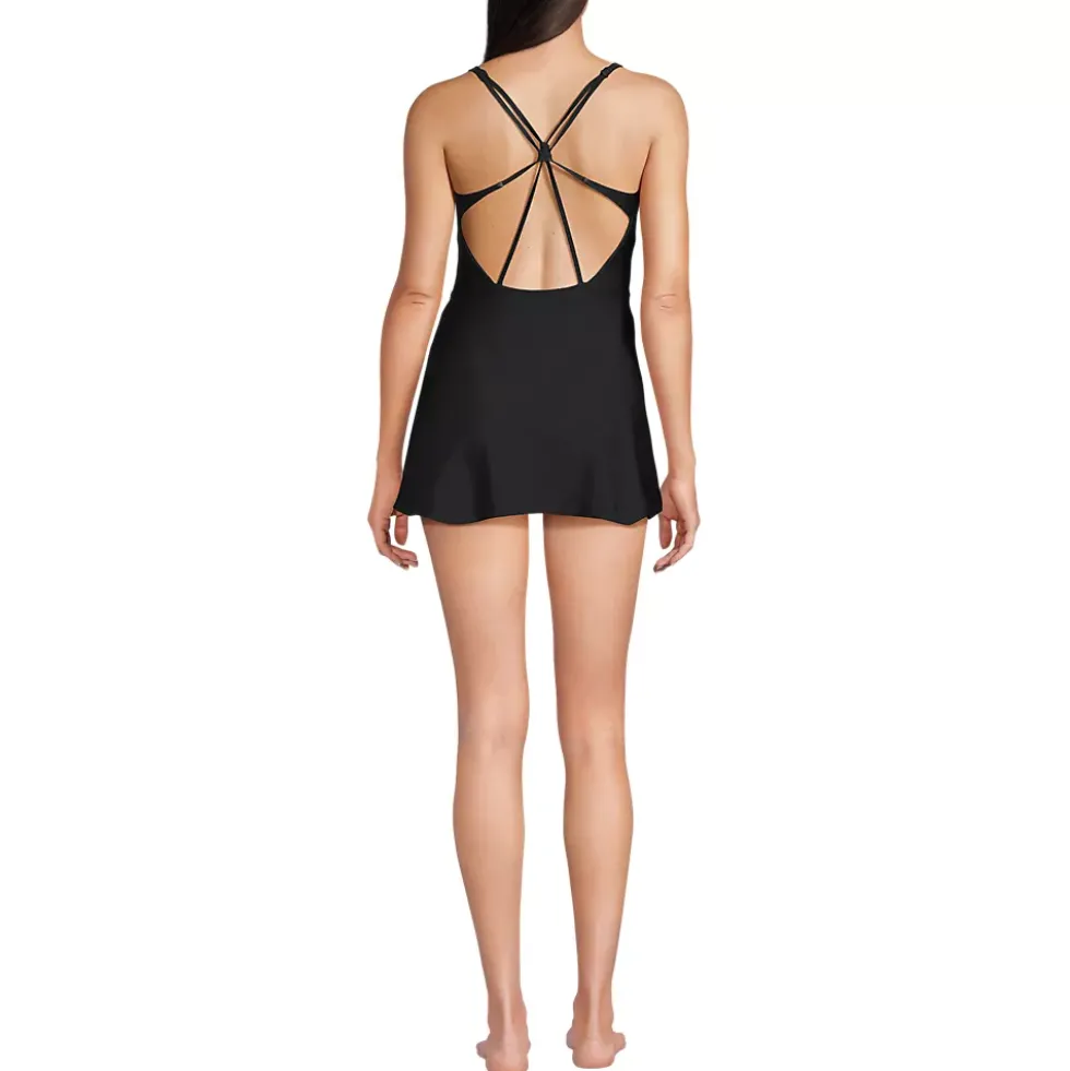 Womens Tugless QuickDry Strappy Back Mini Swim Dress