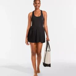 Women's Tugless Racerback Pleated Swim Dress