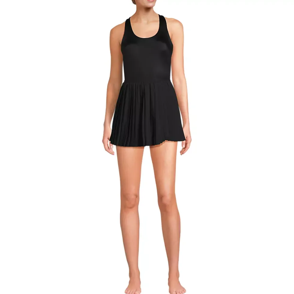 Women's Tugless Racerback Pleated Swim Dress