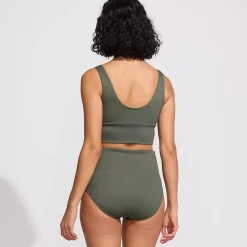 Women's Tugless Ribbed Midkini and High Waisted Bottom Swimsuit Set