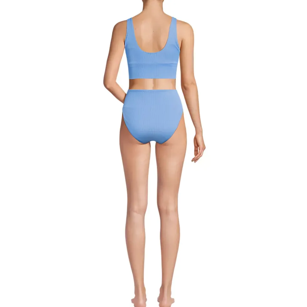 Women's Tugless Ribbed Midkini and High Waisted Bottom Swimsuit Set