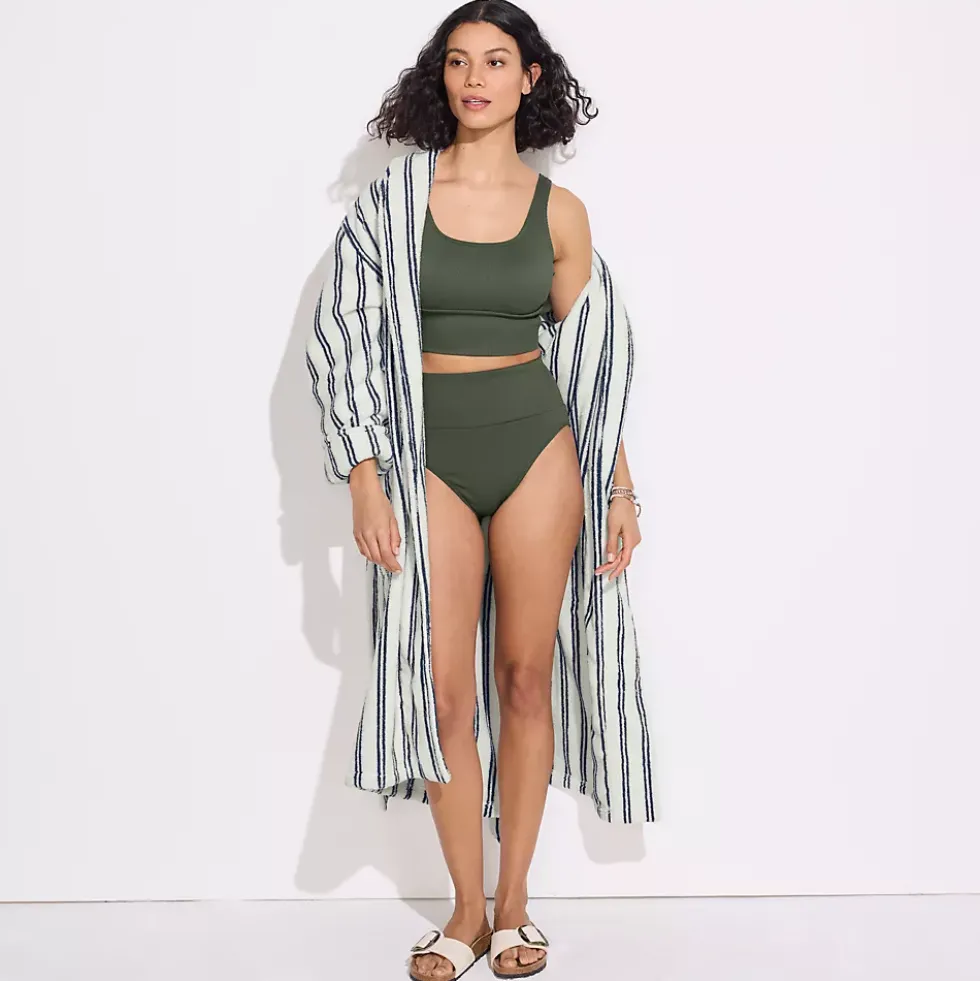 Women's Tugless Ribbed Midkini and High Waisted Bottom Swimsuit Set