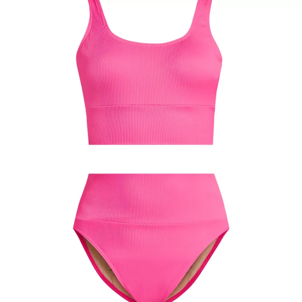 Women's Tugless Ribbed Midkini and High Waisted Bottom Swimsuit Set
