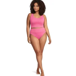 Women's Tugless Ribbed Midkini and High Waisted Bottom Swimsuit Set