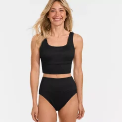 Women's Tugless Ribbed Midkini and High Waisted Bottom Swimsuit Set