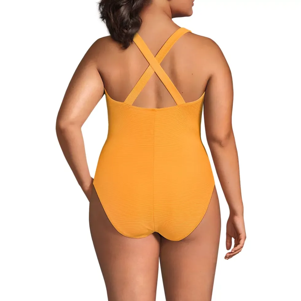 Women's Tugless Ribbed X-Back One Piece Swimsuit