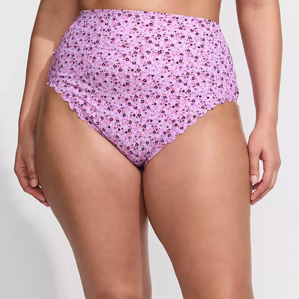 Women's Tugless Scallop High Waisted Bikini Bottoms