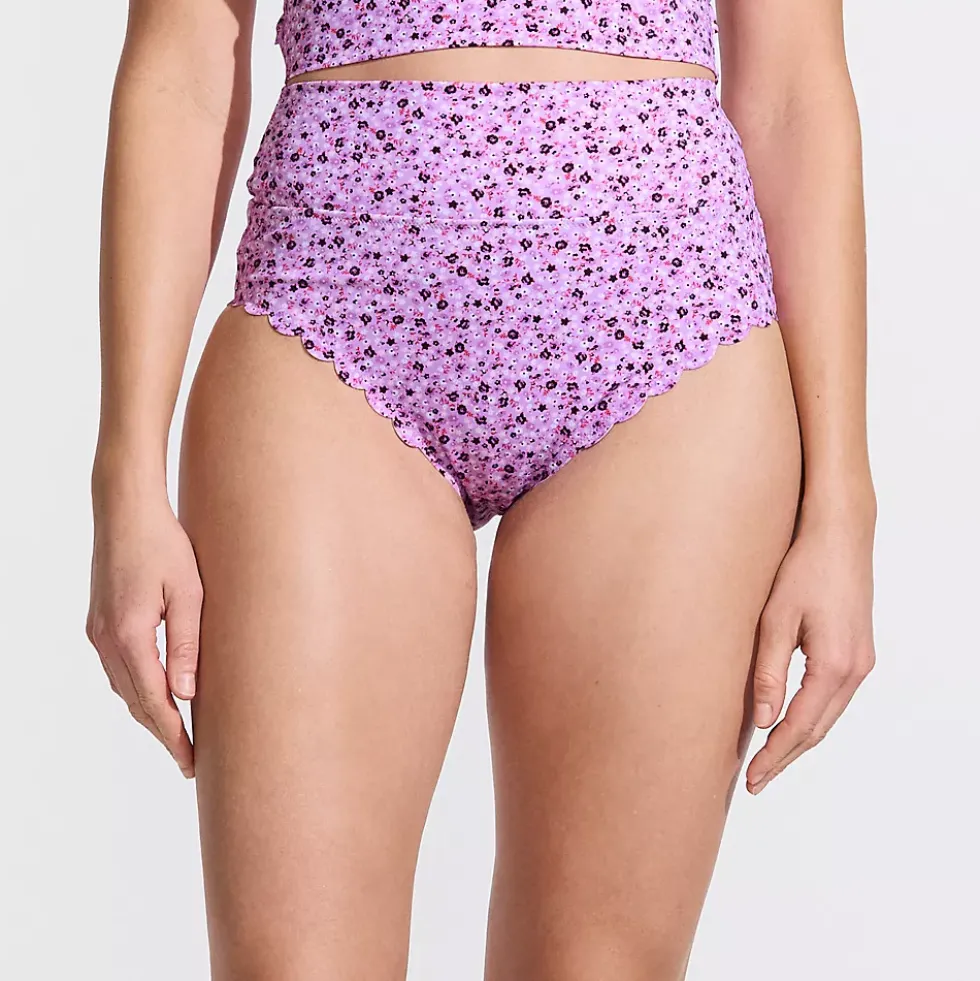 Women's Tugless Scallop High Waisted Bikini Bottoms