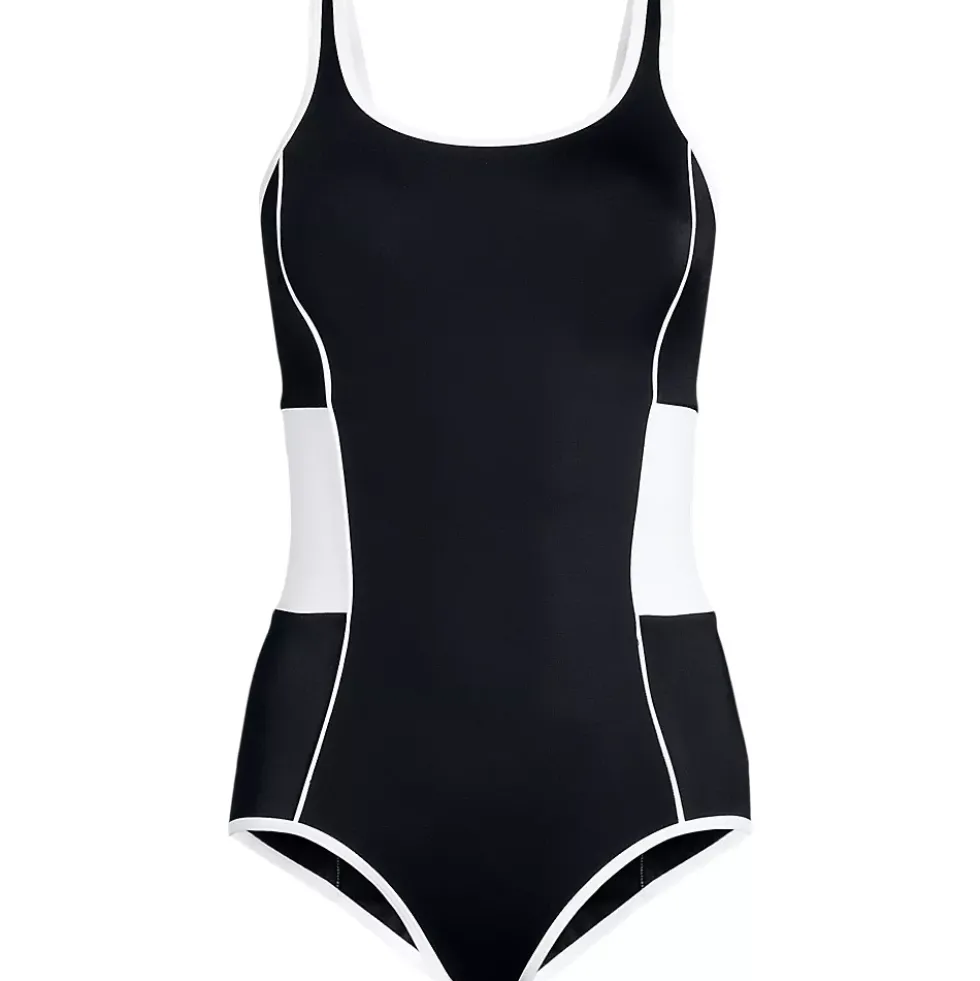 Women's Tugless Scoop Neck Colorblock Low Leg One Piece