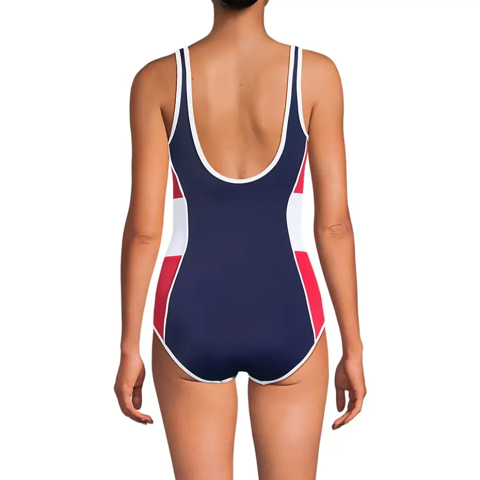 Women's Tugless Scoop Neck Colorblock Low Leg One Piece