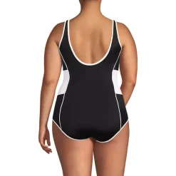 Women's Tugless Scoop Neck Colorblock Low Leg One Piece